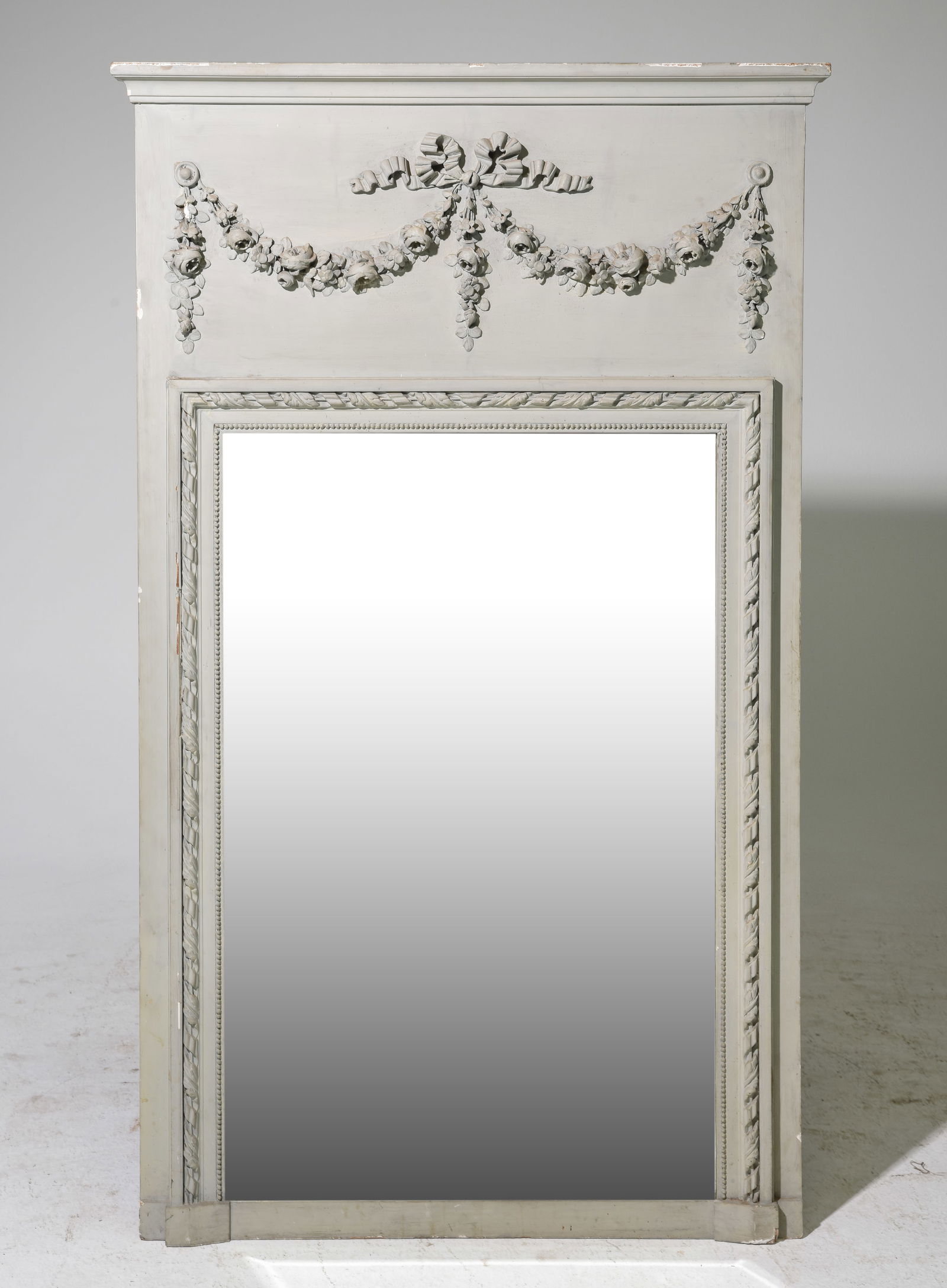 Louis XVI Style Grey Painted Beveled Mirror (1 of 6)
