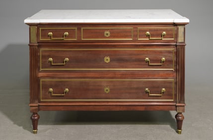 Louis XVI Style White Marble Top Chest