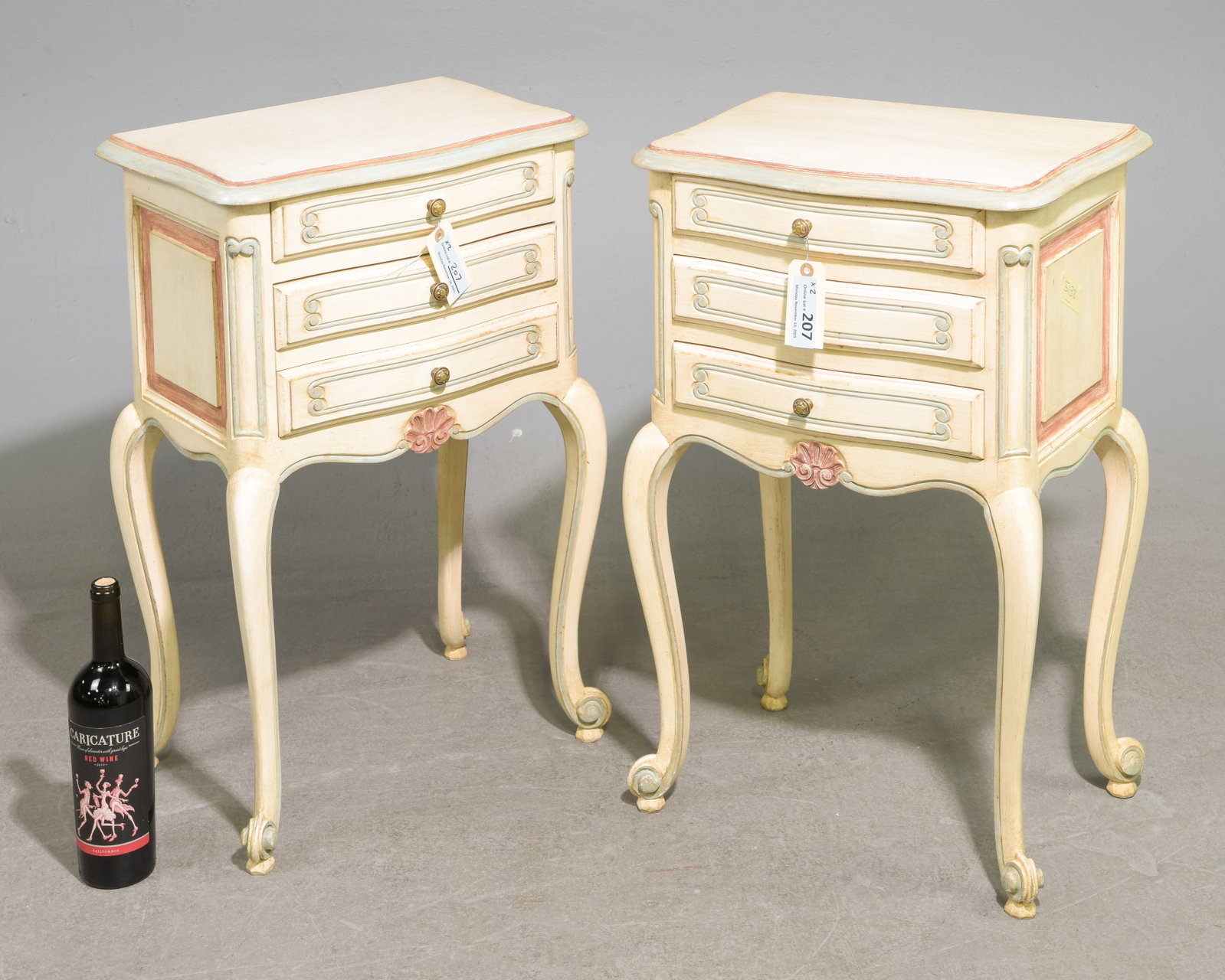Louis XV Style Pair of Chests / Nightstands: French Louis XV Style Pair of Painted Chests / Nightstands - 27.5 in tall x 17.5 x 12.5