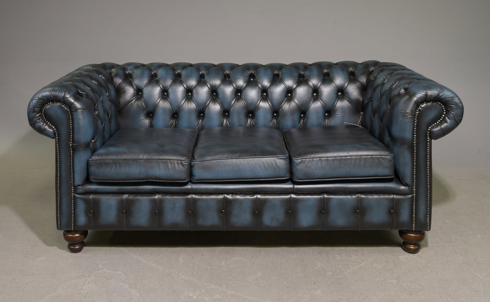 British Blue Leather Chesterfield Sofa (1 of 6)