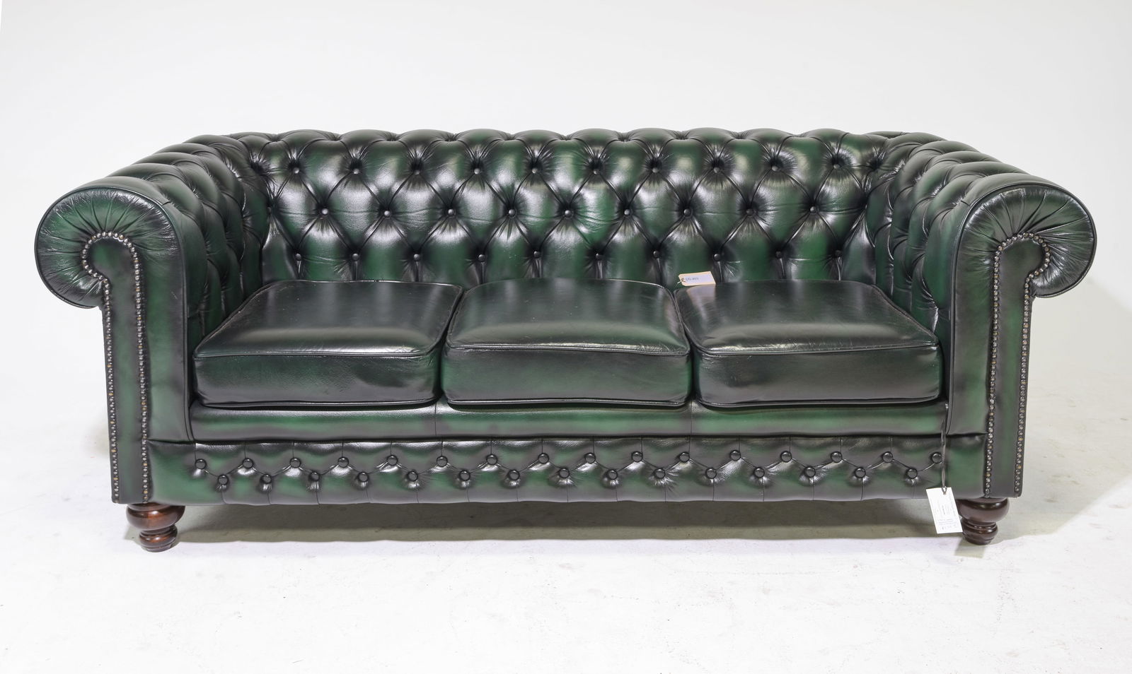 British Green Leather Chesterfield Sofa (1 of 7)