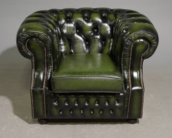 British Green Leather Chesterfield Club Chair