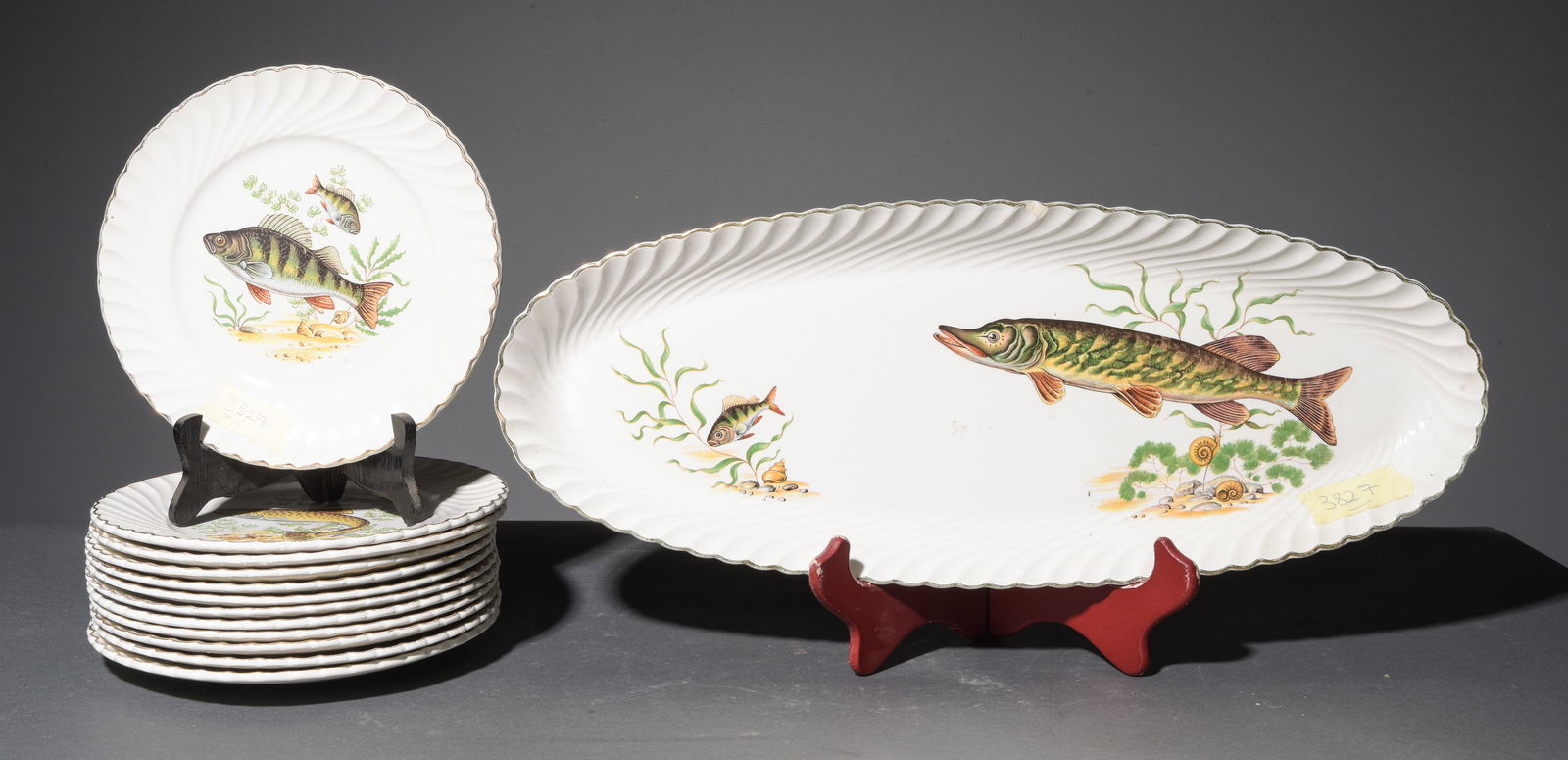 13pc French Fish Plate Set - Platter & 12 Plates (1 of 7)