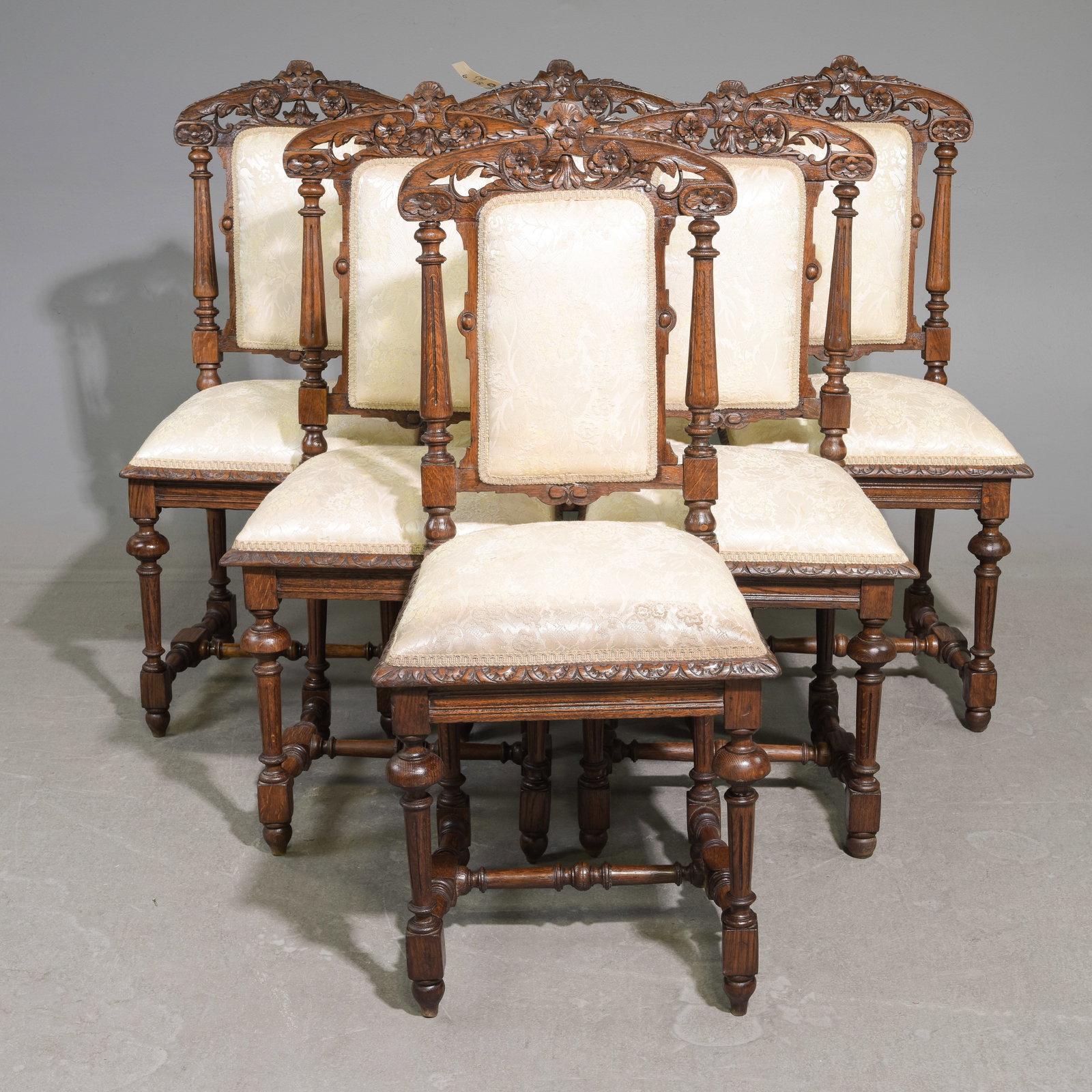 Louis XVI Style Set of 6 Carved Dining Chairs: French Louis XVI Style Set of 6 Carved Dining Chairs - 40 in tall x 18 x 18 each with a seat height of 20 inches