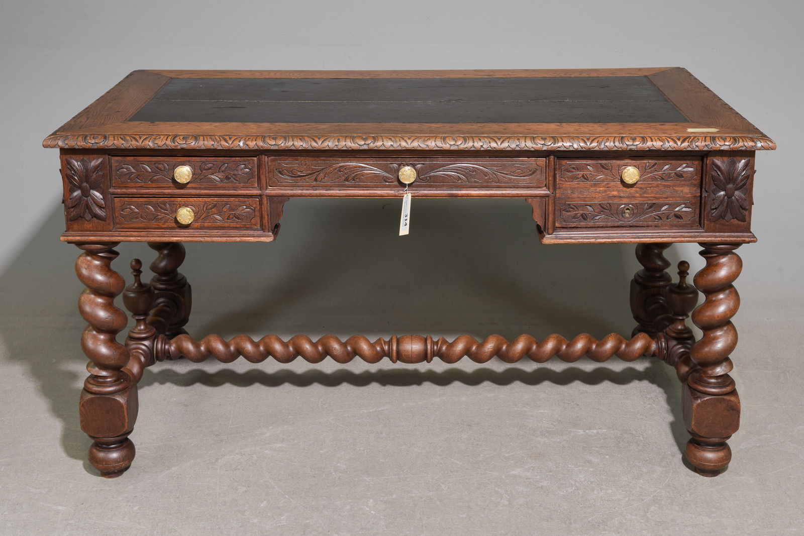 Louis XIII Style French Twist Oak Desk (1 of 6)