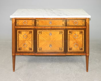 Louis XVI Style White Marble Top Mahogany Chest