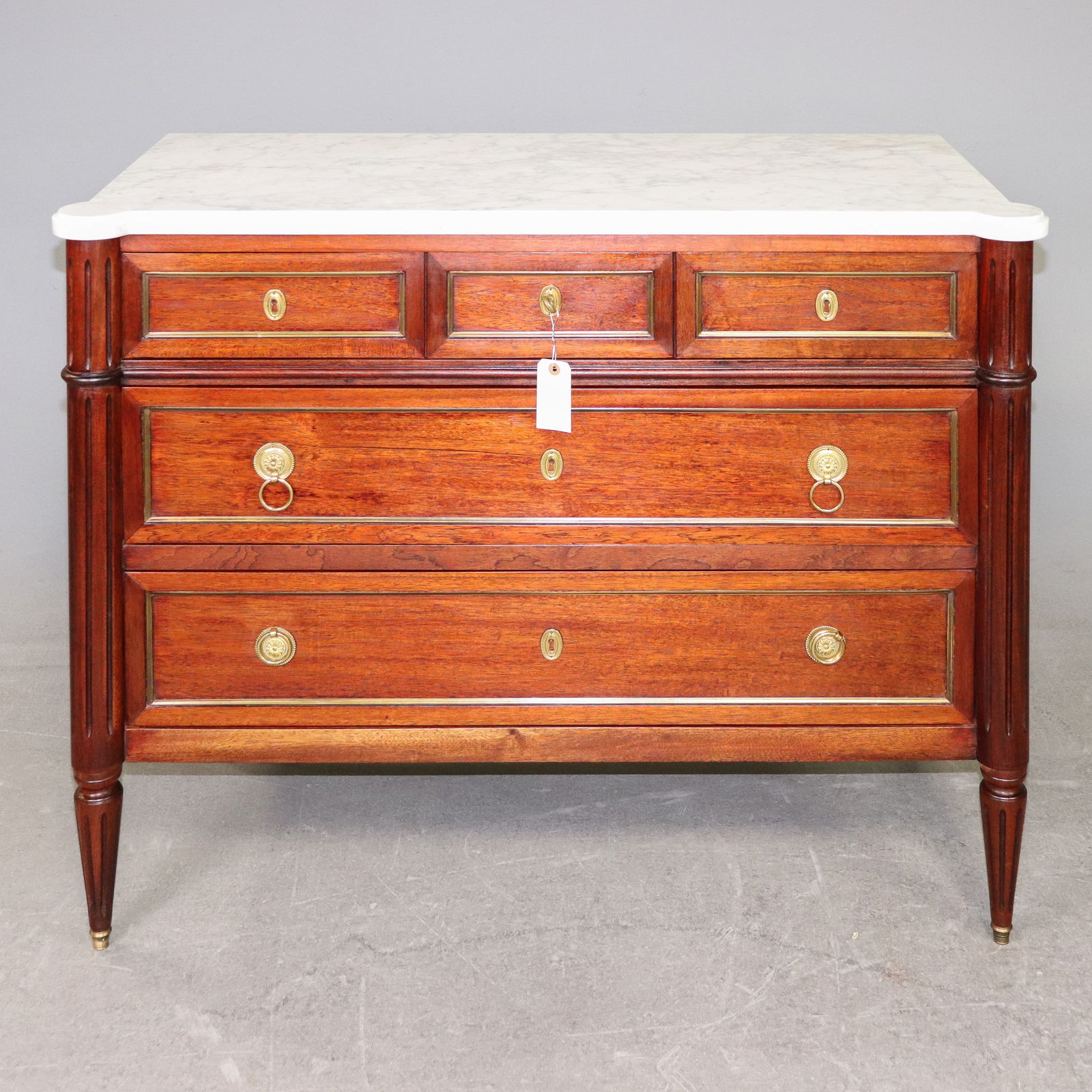 Louis XVI Style White Marble Top 5 Drawer Chest (1 of 8)