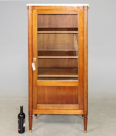 Louis XVI Style White Marble Top Mahogany Vitrine