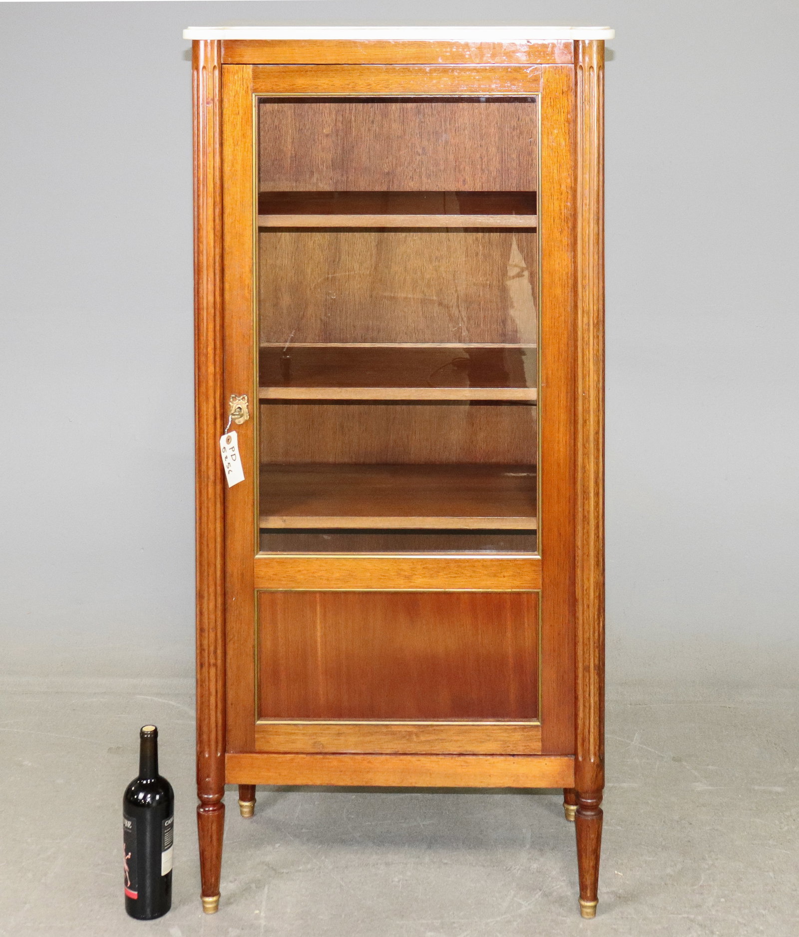 Louis XVI Style White Marble Top Mahogany Vitrine: French Louis XVI Style White Marble Top Mahogany Vitrine - 57 in tall x 27 x 14.5