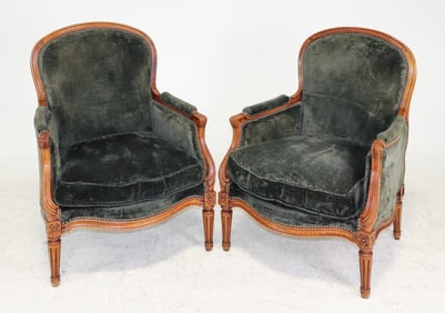 Pair Of Louis XVI Style Walnut Arm Chairs