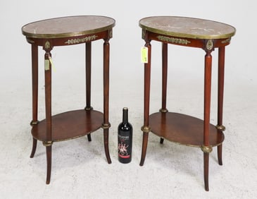 Pair Of Louis XVI Style Marble Top Occasional Tables