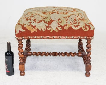 French Twist Louis XIII Style Upholstered Stool