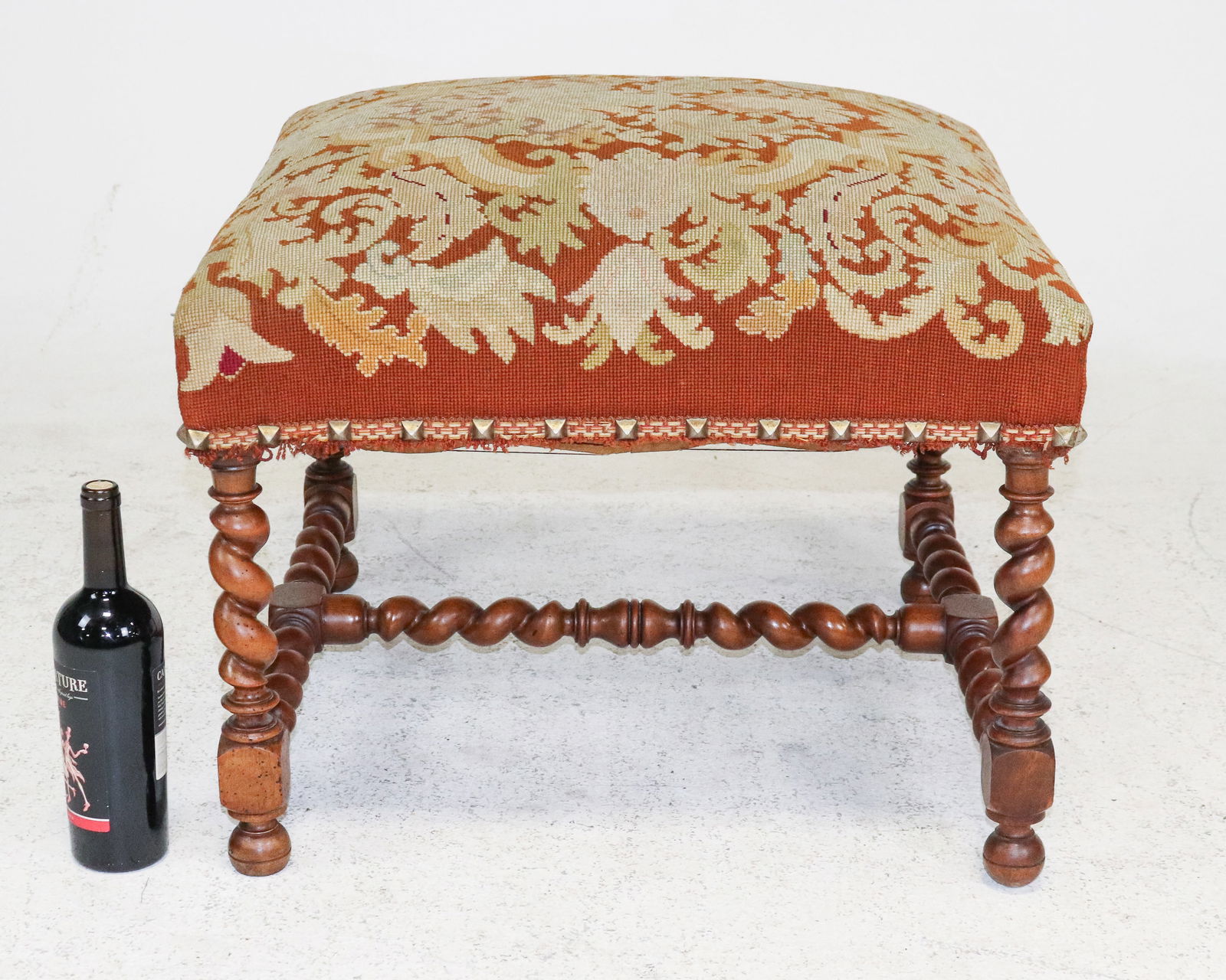 French Twist Louis XIII Style Upholstered Stool (1 of 7)