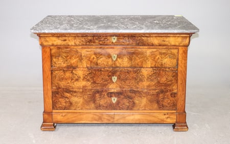 Louis Philippe Style Walnut Grey Marble Top Chest