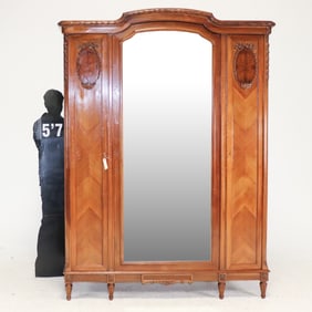 Louis XVI Style Mirror Door Walnut Armoire