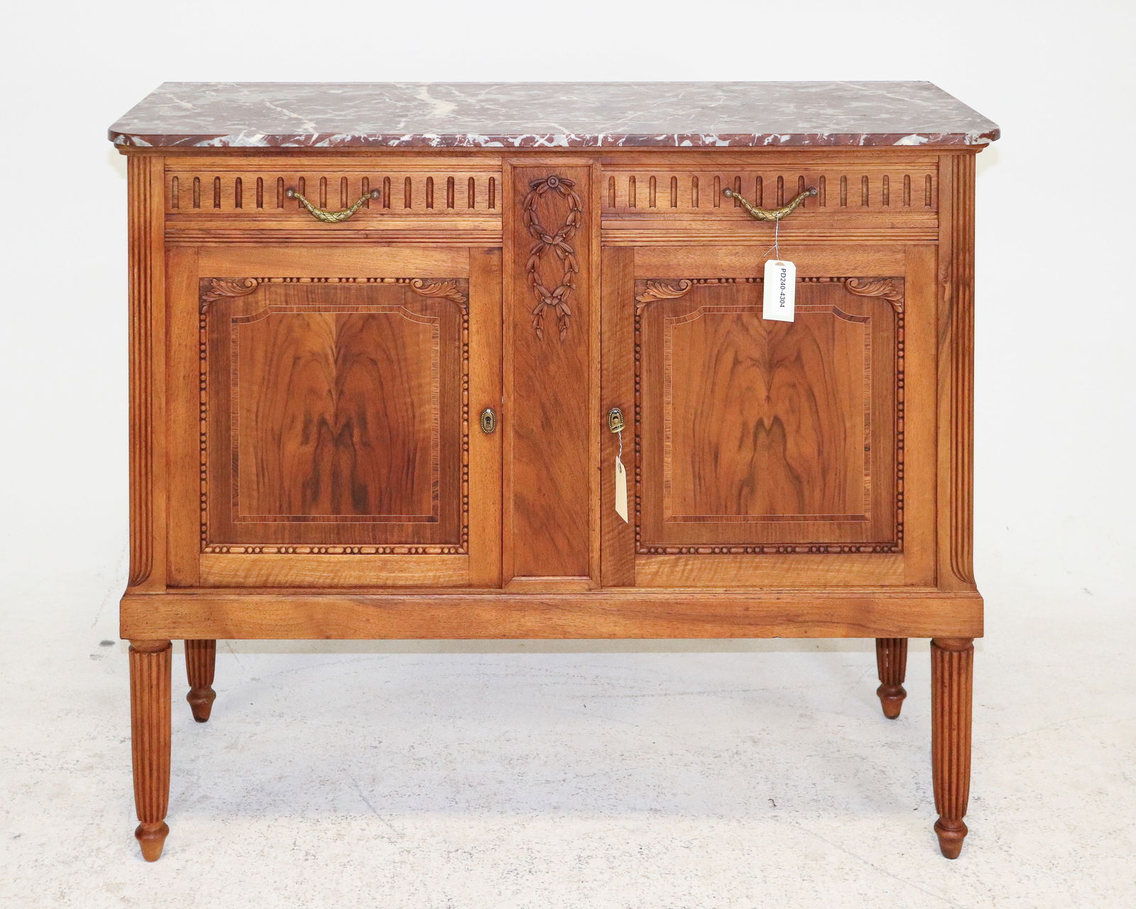 Louis XVI Style Walnut Marble Top Buffet (1 of 8)