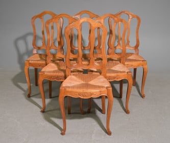 Louis XV Style Set of 6 Rush Seat Chairs