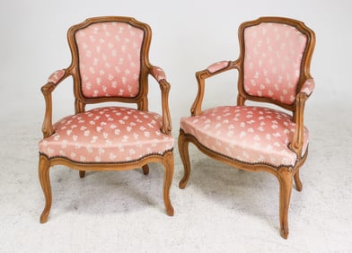 Pair Of Louis XV Style Upholstered Arm Chairs