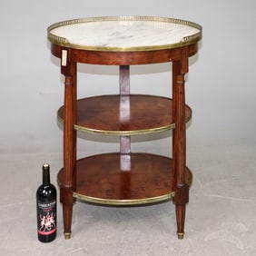 Louis XVI Style White Marble Top 3 Tier Boulette Table