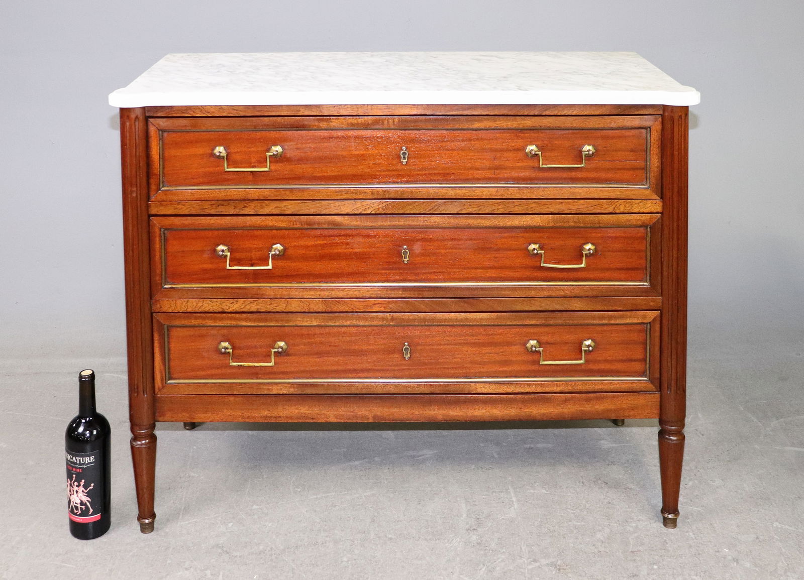 Louis XVI Style White Marble Top 3 Drawer Chest #1 (1 of 5)