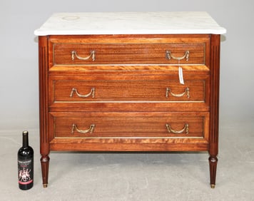 Louis XVI Style White Marble Top 3 Drawer Chest #2