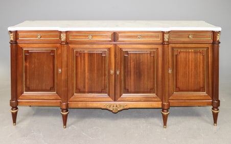 Louis XVI Style White Marble Top Mahogany Sideboard