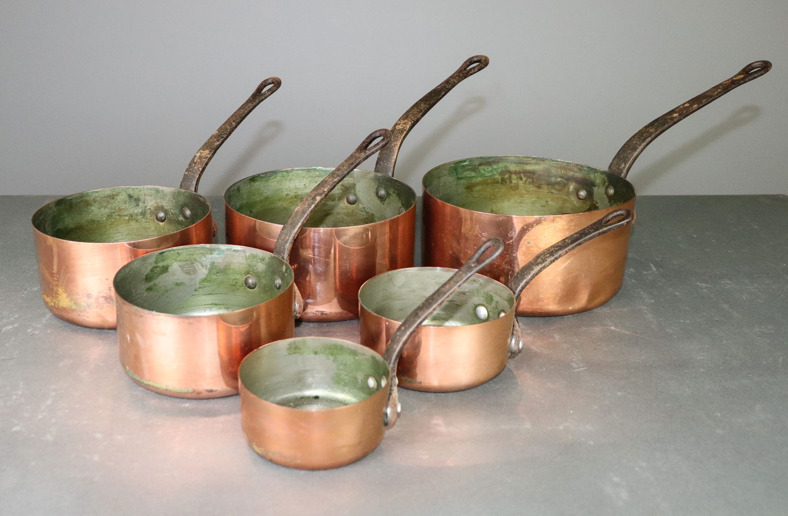 6 French Polished Copper Sauce Pans (1 of 4)