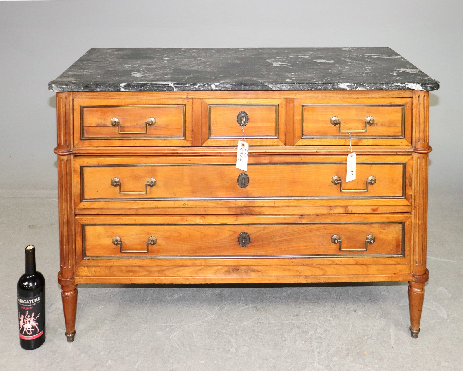 Louis XVI Style Grey Marble Top Chest: French Louis XVI Style Grey Marble Top Chest - 31.5 in tall x 45 x 21