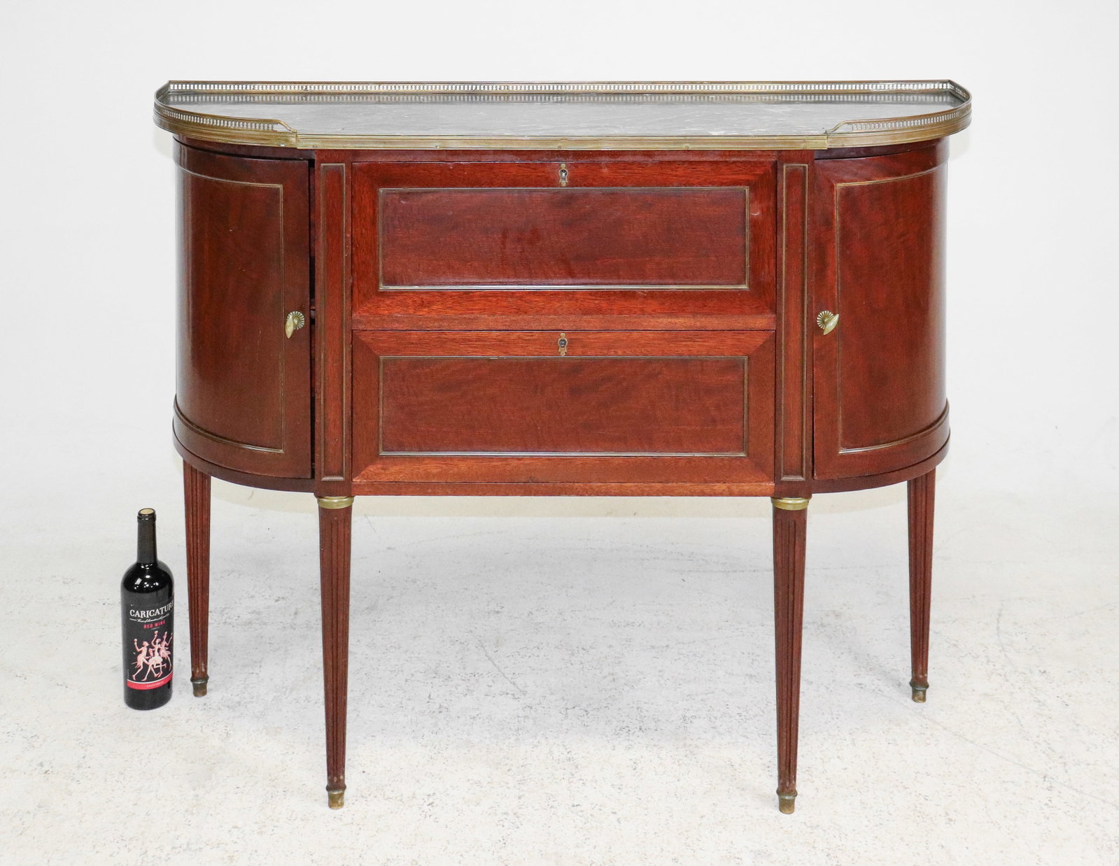 Louis XVI Style Marble Top Secretary Cabinet: Louis XVI Style Marble Top Secretary Cabinet With Brass Gallery - 38 in tall x 47 x 14