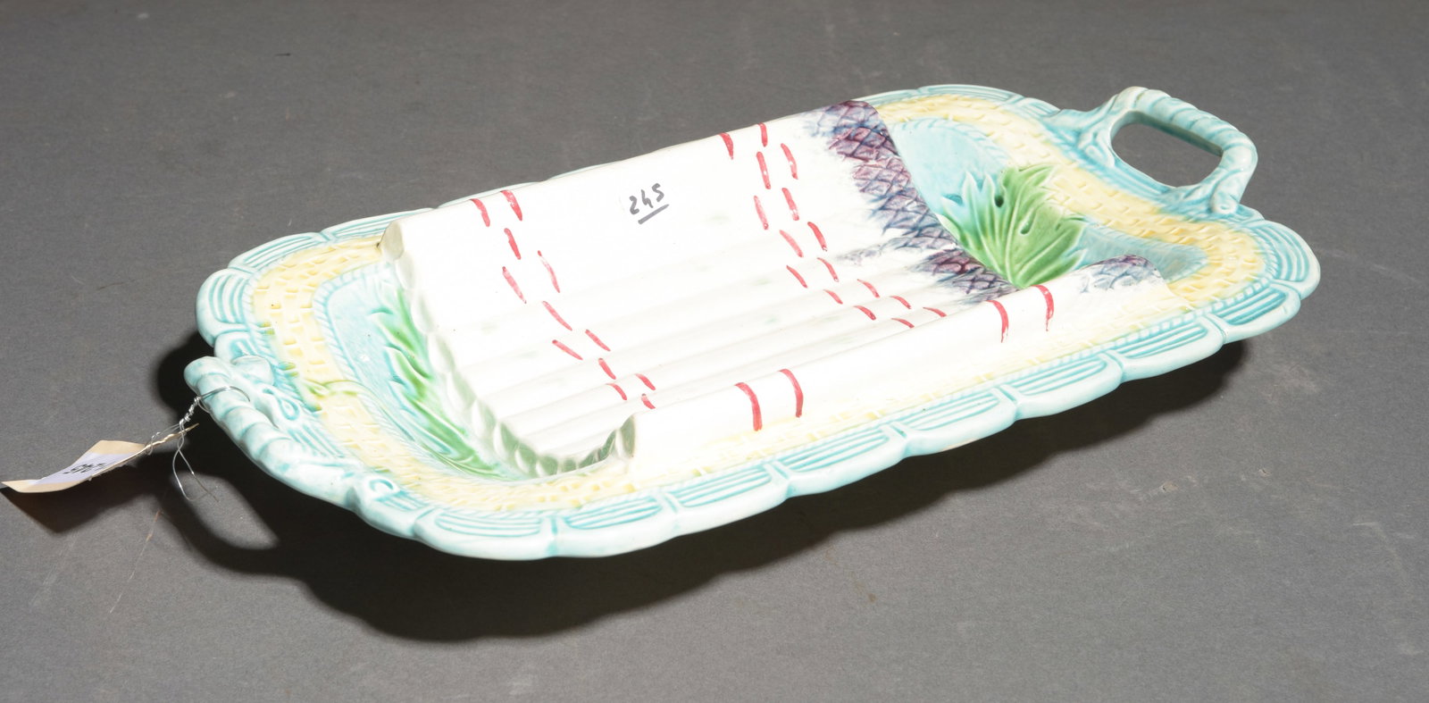 French Majolica Asparagus Platter: French Majolica Asparagus Platter - 2.5 in tall x 16.5 x 9.5