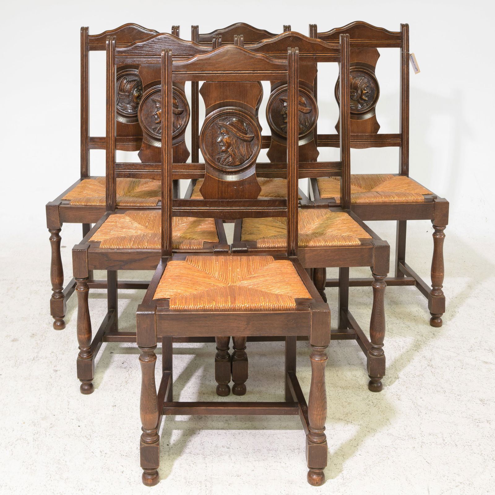 Set Of 6 Breton Style Carved Oak Dining Chairs (1 of 5)