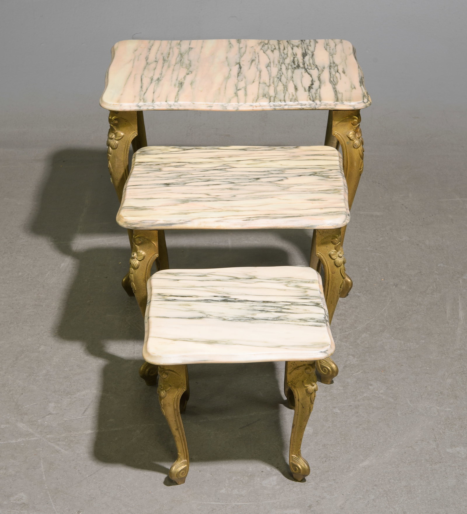 French Marble Top Brass Nest of 3 Tables (1 of 5)