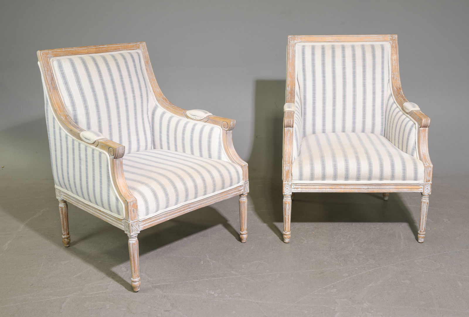 French Style Pair of Striped Upholstered Chairs (1 of 4)
