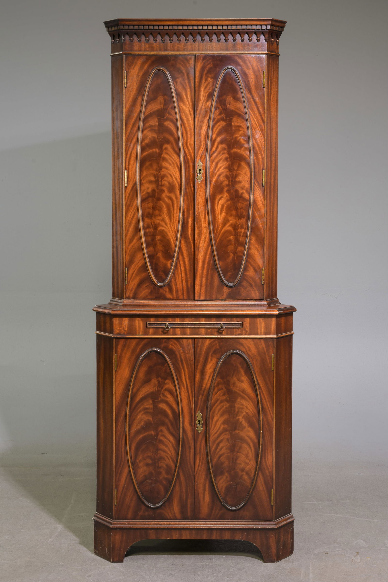 British Mahogany Corner Cabinet: British Mahogany Corner Cabinet - 68 in tall x 24 x 18.5