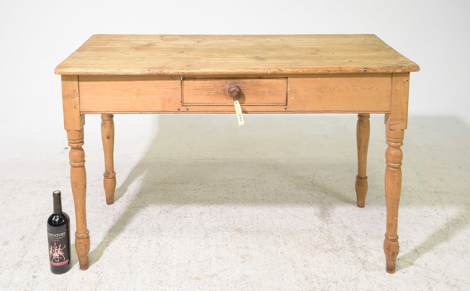 British Rustic Pine Turned Leg Table with Drawer (1 of 8)