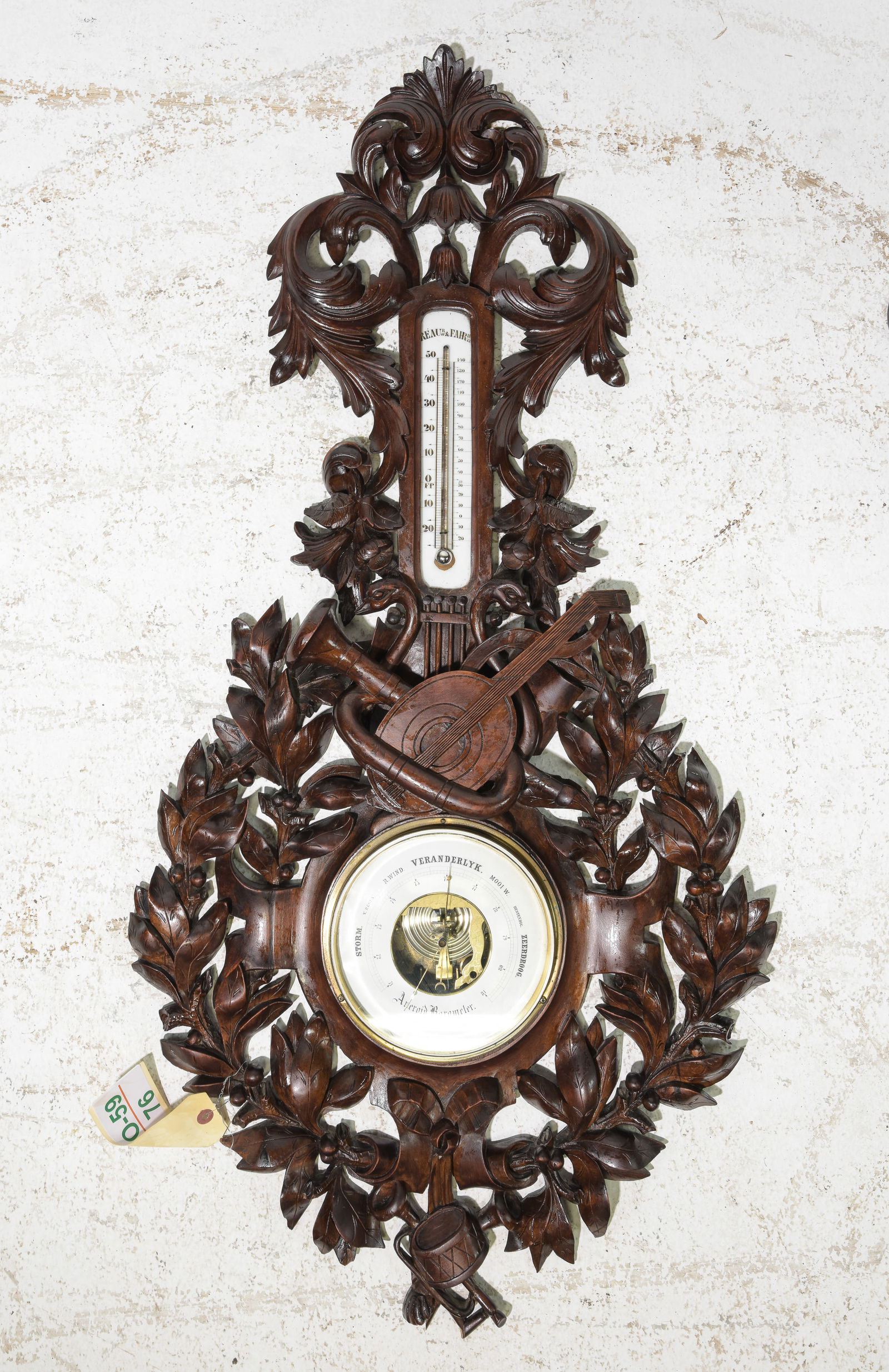 Black Forest Carved Wall Barometer Thermometer (1 of 3)
