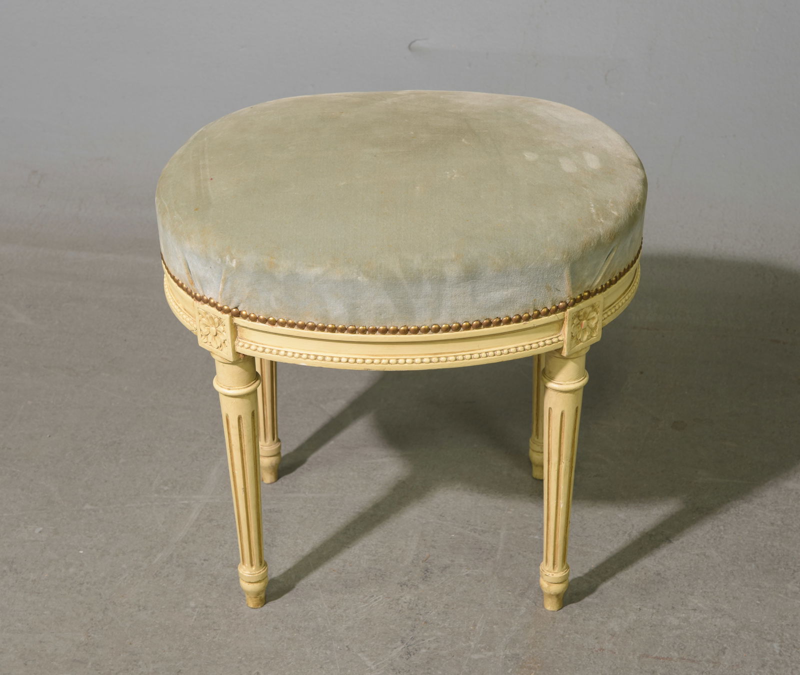 Louis XVI Style Painted Blue Upholstered Stool (1 of 3)