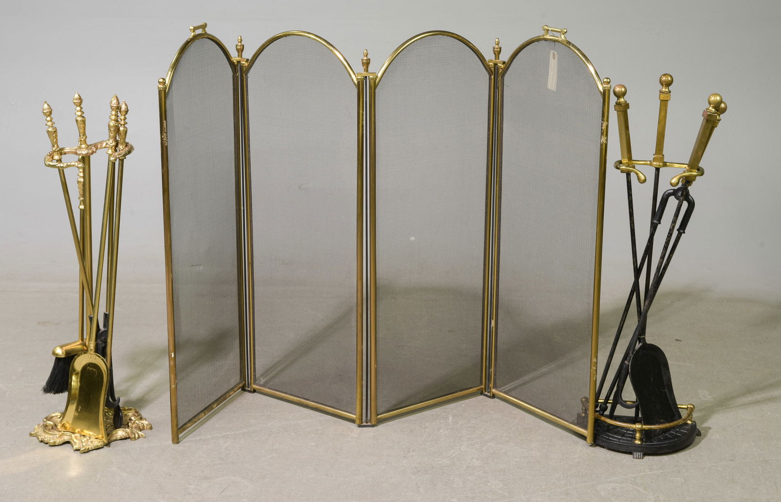 Brass Firescreen & 2 Sets of Fire Tools (1 of 4)