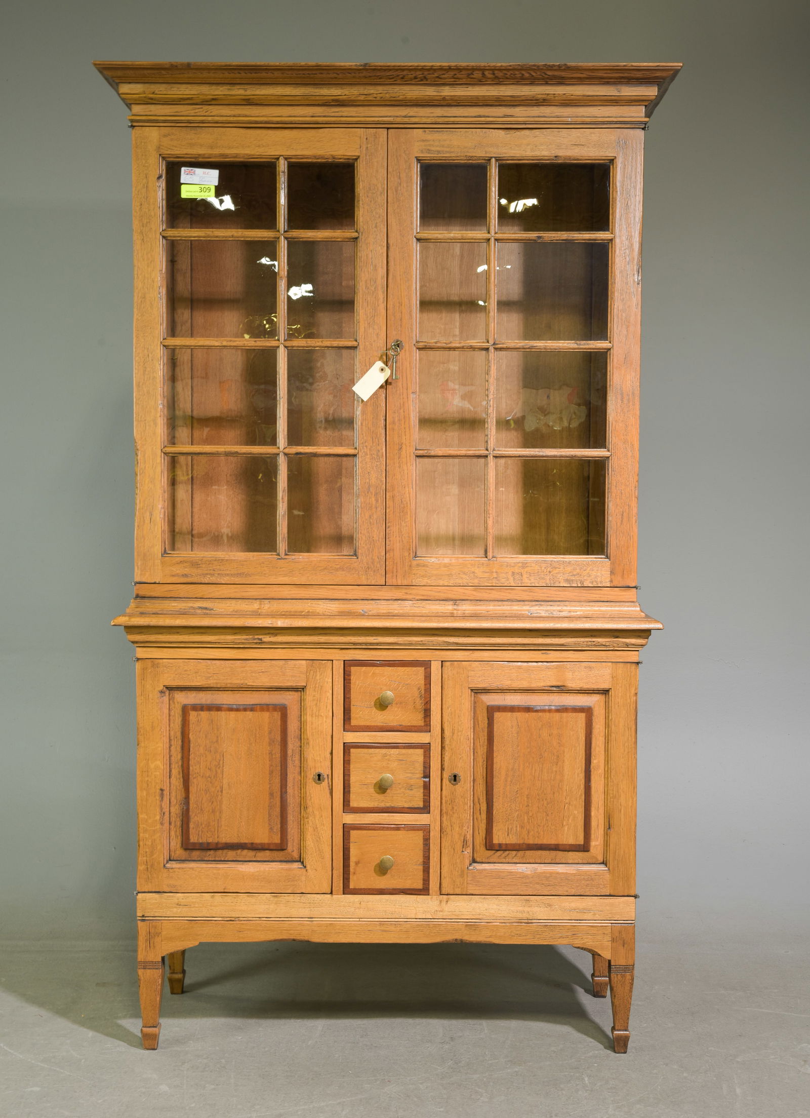 British Oak Cupboard with Mahogany Banding: British Oak Cupboard with Mahogany Banding - 79 in tall x 45.5 x 18