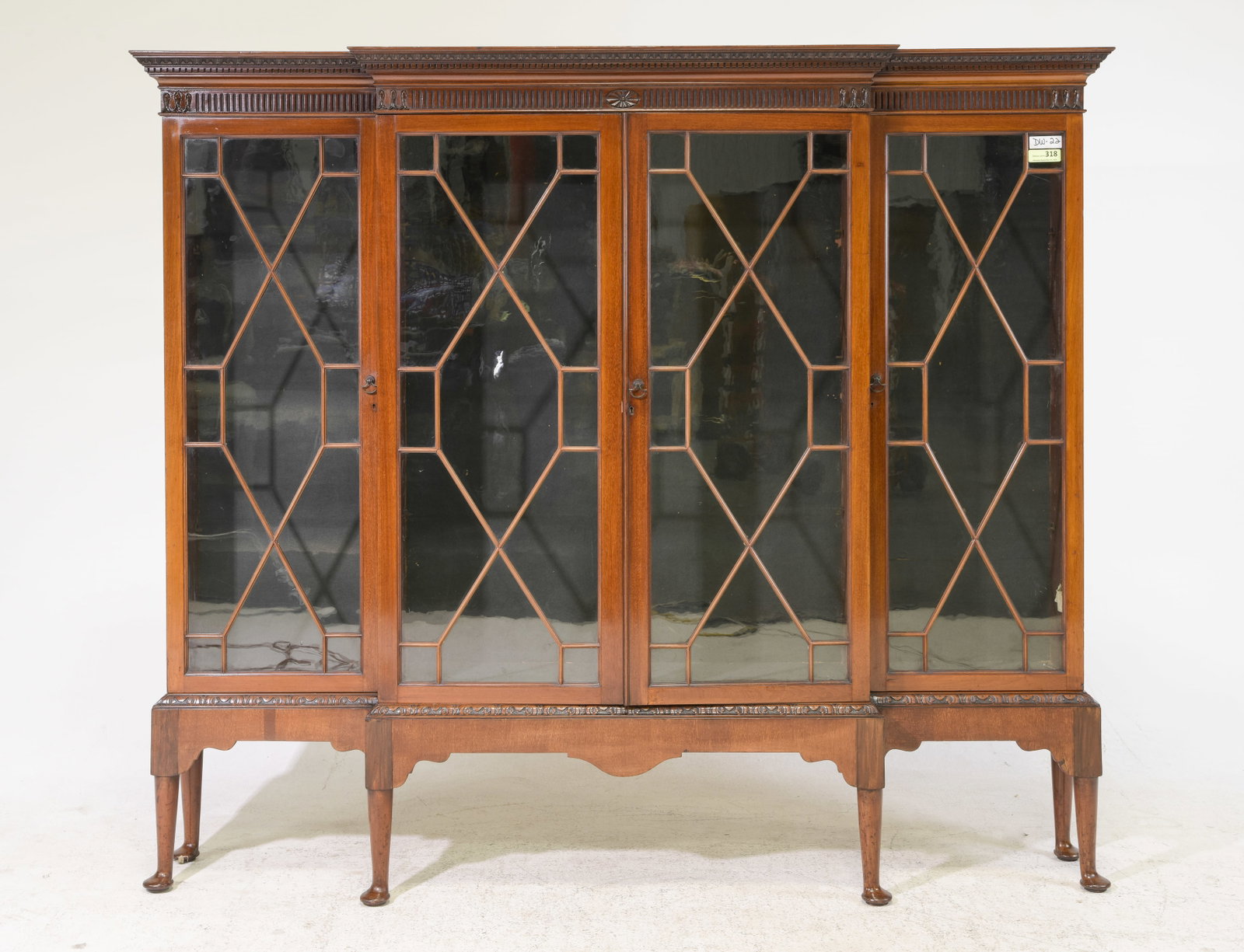 English Mahogany Four Door Bookcase: English Mahogany Four Door Bookcase / Cupboard - 69 in tall x 80 x 14.5