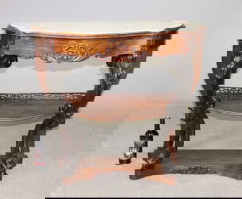 Napoleon III Style Carved White Marble Top Console