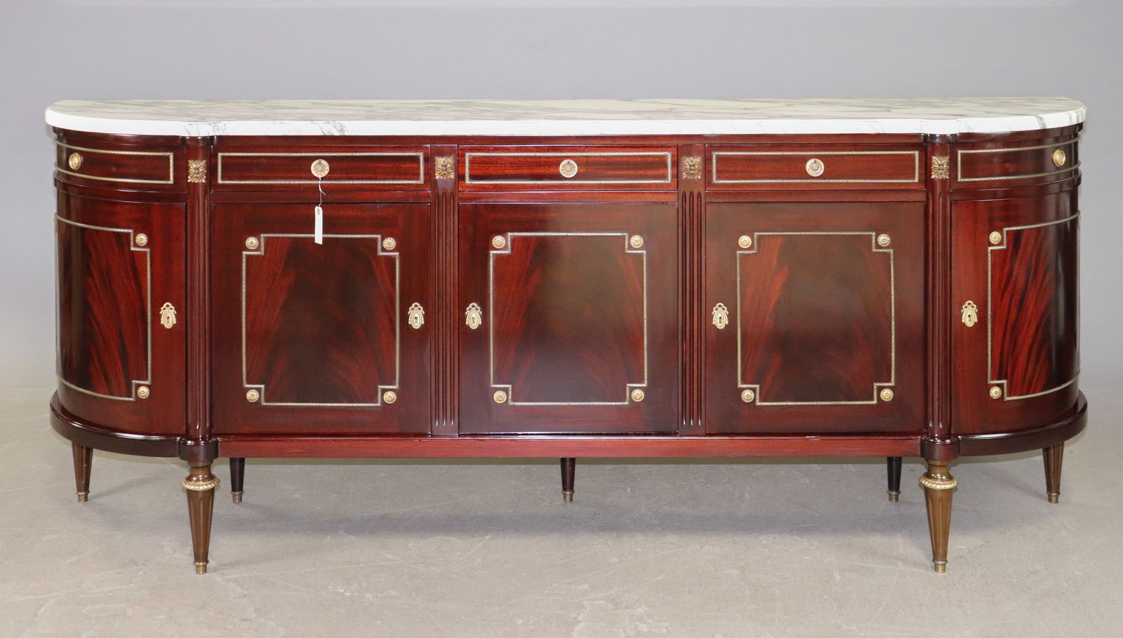 Louis XV Style Walnut White Marble Top Sideboard: French Louis XV Style Walnut Marble Top Sideboard / Enfilade French - 40 in tall x 99 x 21