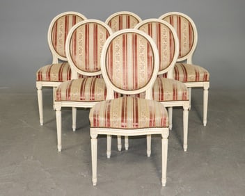 Set Of 6 Louis XV Style Painted Dining Chairs