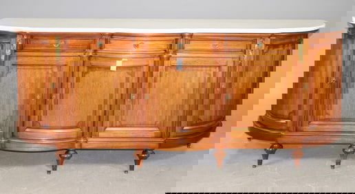 Louis XV Style Walnut White Marble Top Sideboard
