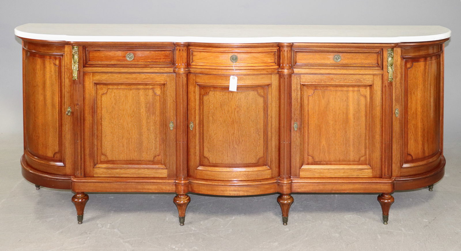 Louis XV Style Walnut White Marble Top Sideboard: French Louis XV Style Walnut Marble Top Sideboard / Enfilade - 42 in tall x 103 x 23.5