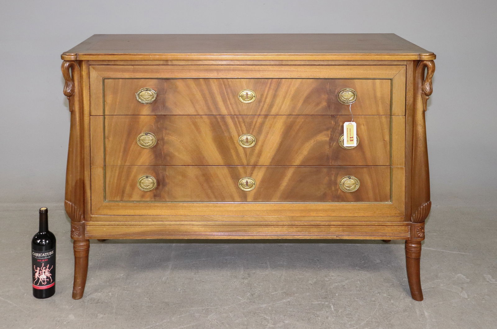 Empire Style Swan Neck Walnut 3 Drawer Chest (1 of 6)