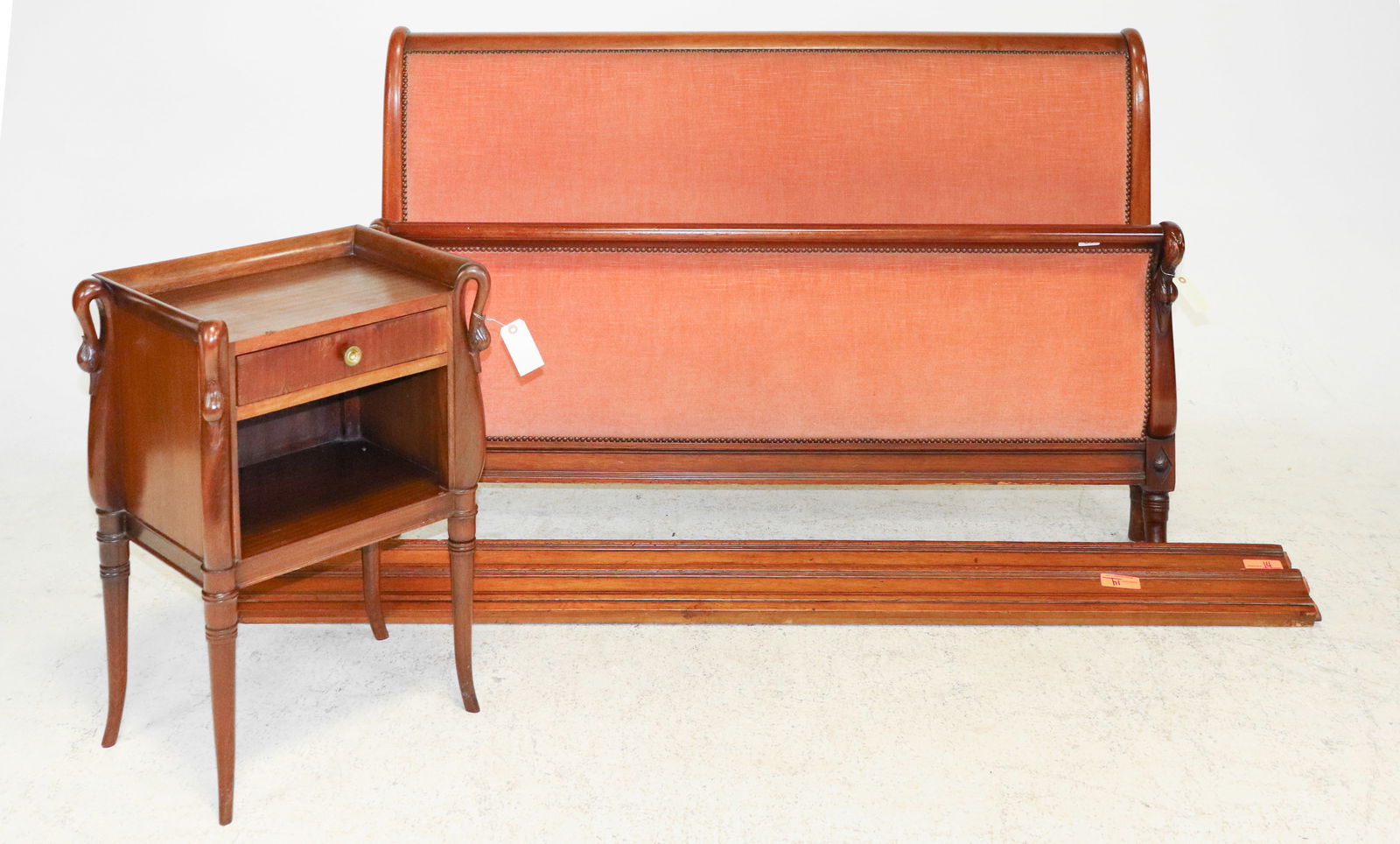 Empire Style Swan Neck Walnut Bed & Nightstand (1 of 4)