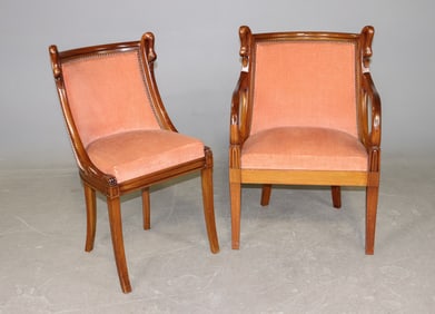 2 Empire Style Swan Neck Walnut Chairs