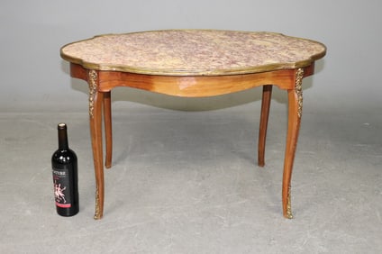 Louis XV Style Walnut Marble Top Coffee Table
