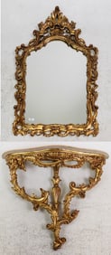 Louis XV Style White Marble Top Console & Mirror